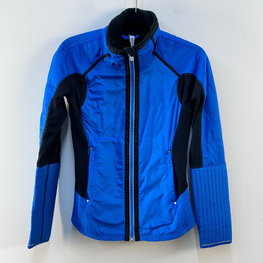 Lululemon Run Bundle Up Jacket Black Beaming Blue Women's 4 NO INNER LINER HOOD